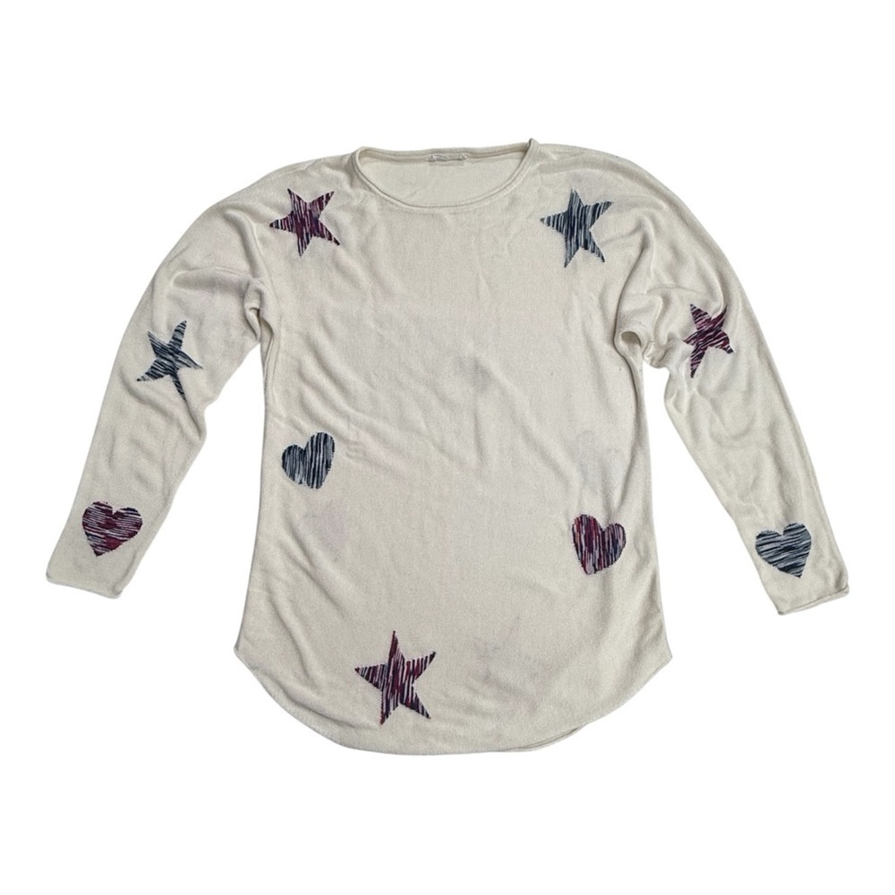 Britny Cashmere Blend Hearts and Starts Knit Sweater Shirt Size M